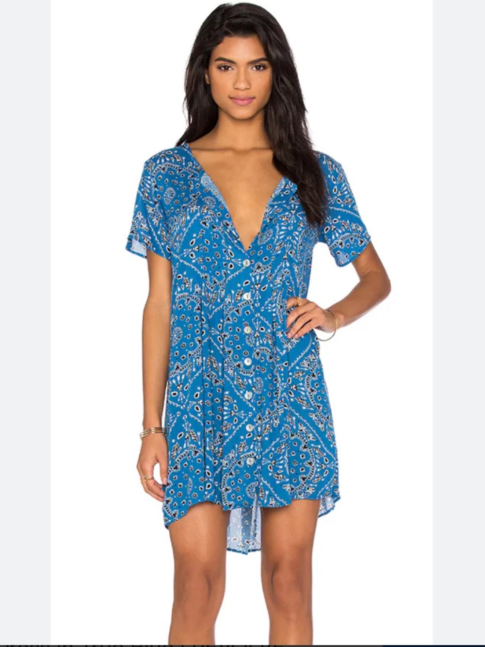 Jen’s Pirate Booty Women’s Boho Mini Dress Button Front Loose Fit Rayon XS